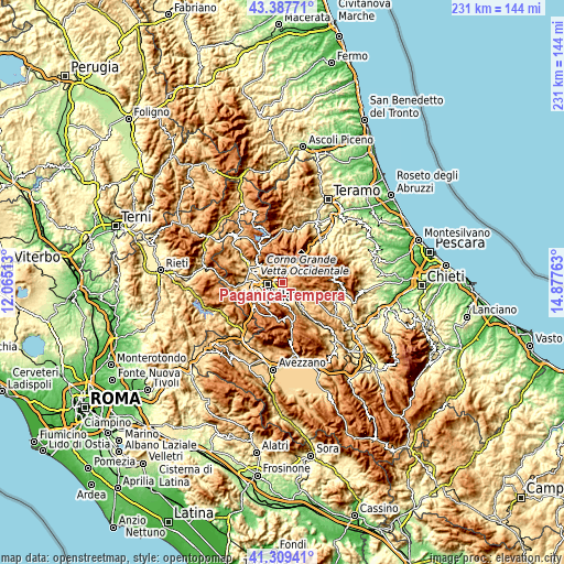 Topographic map of Paganica-Tempera