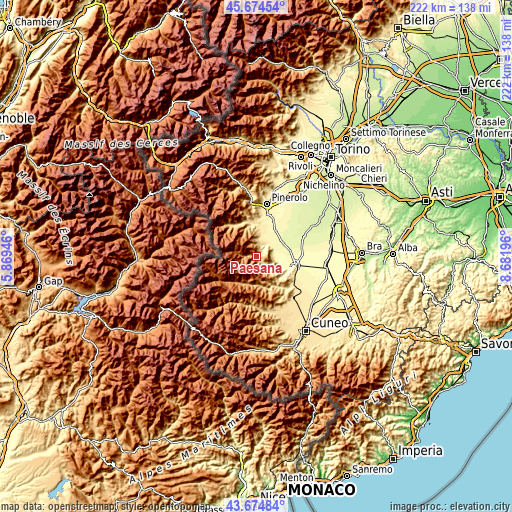 Topographic map of Paesana