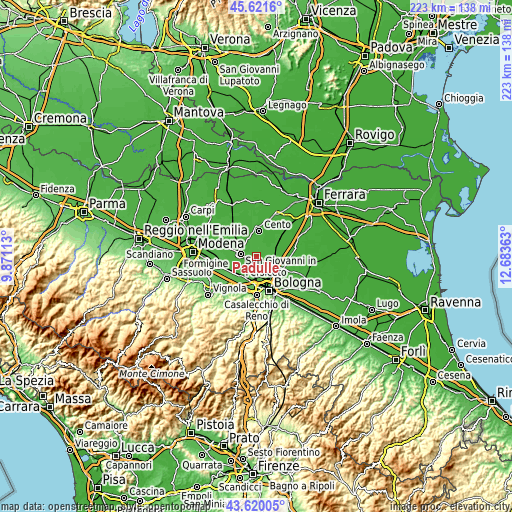 Topographic map of Padulle