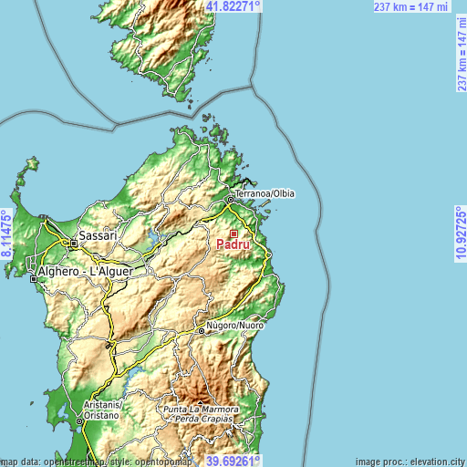 Topographic map of Padru