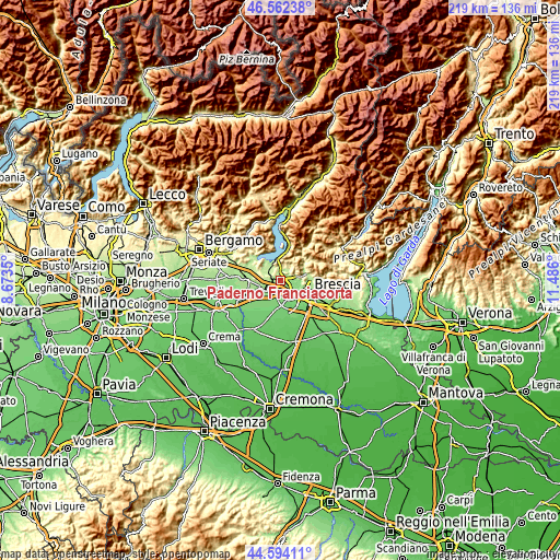 Topographic map of Paderno Franciacorta