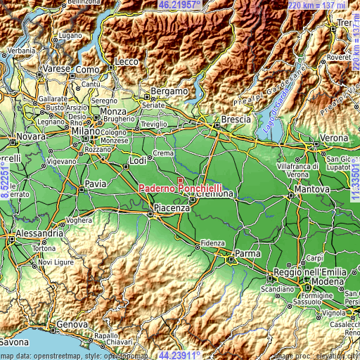 Topographic map of Paderno Ponchielli
