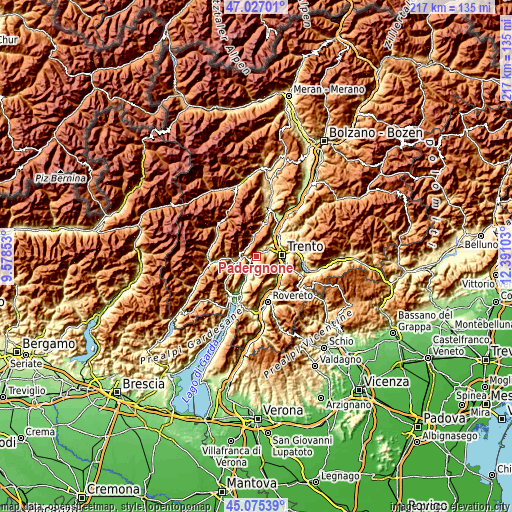 Topographic map of Padergnone
