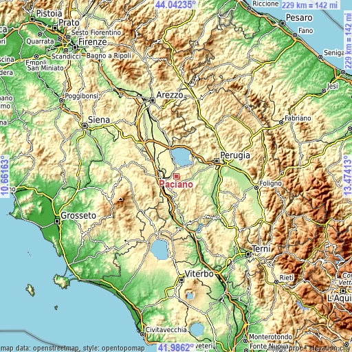 Topographic map of Paciano