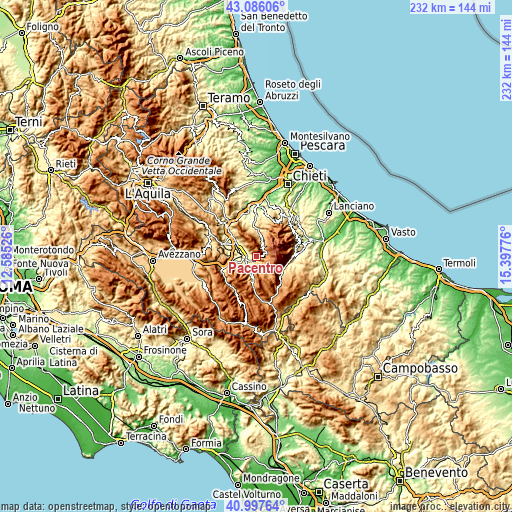 Topographic map of Pacentro