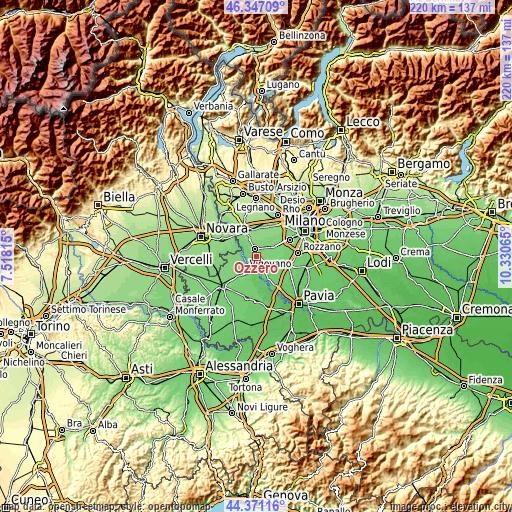 Topographic map of Ozzero