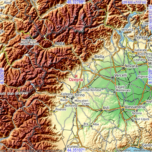 Topographic map of Ozegna