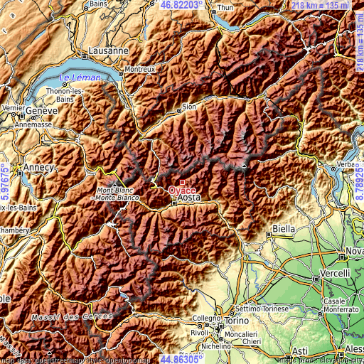 Topographic map of Oyace