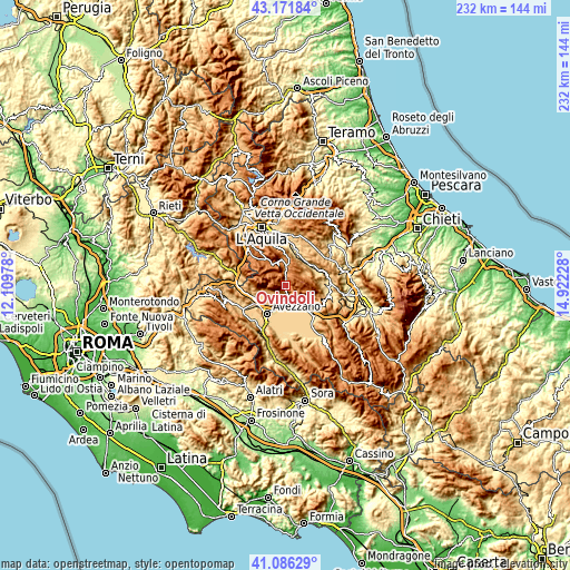 Topographic map of Ovindoli