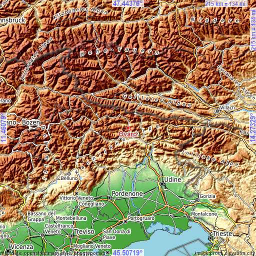 Topographic map of Ovaro