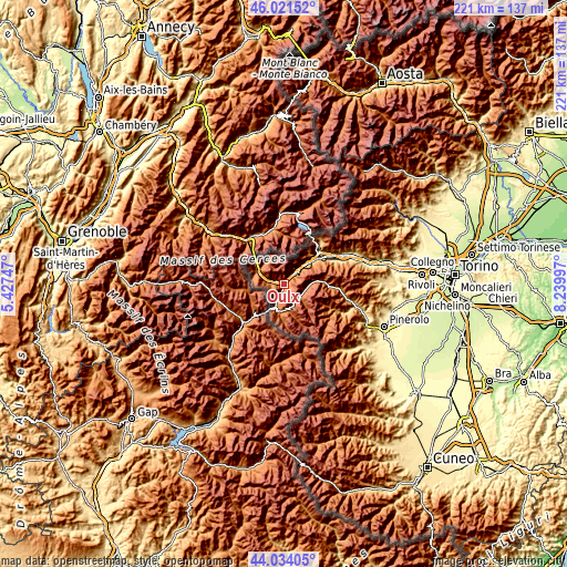 Topographic map of Oulx