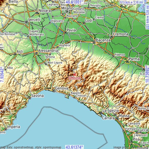 Topographic map of Ottone