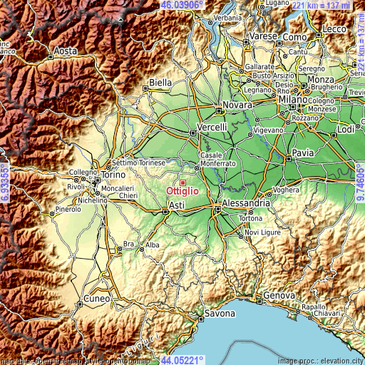 Topographic map of Ottiglio