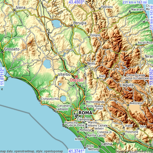 Topographic map of Otricoli