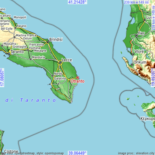 Topographic map of Otranto