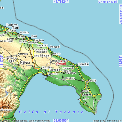 Topographic map of Ostuni