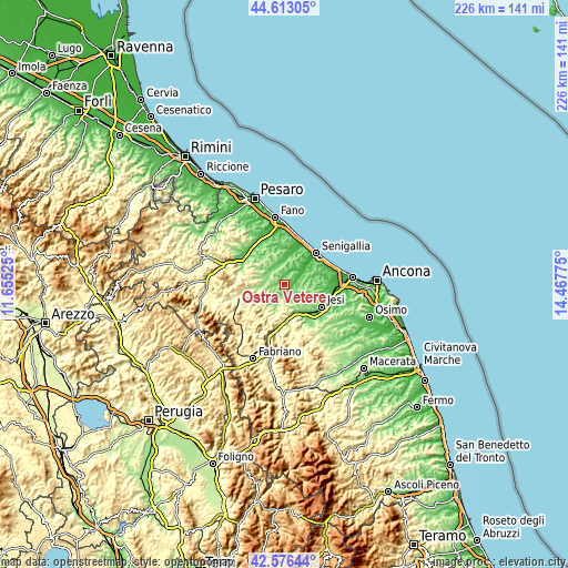 Topographic map of Ostra Vetere