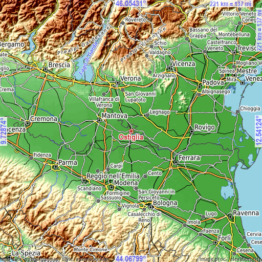 Topographic map of Ostiglia