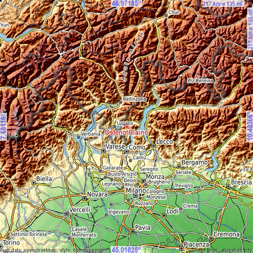 Topographic map of Osteno-Claino