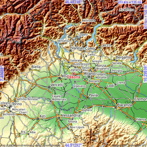 Topographic map of Ossona