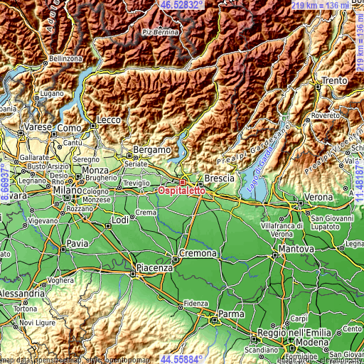 Topographic map of Ospitaletto