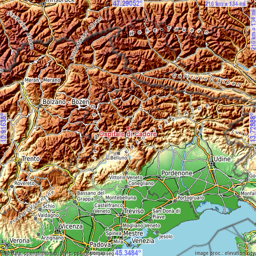 Topographic map of Ospitale di Cadore