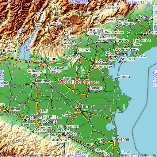 Topographic map of Ospedaletto Euganeo