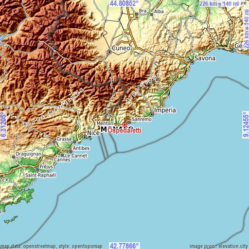 Topographic map of Ospedaletti