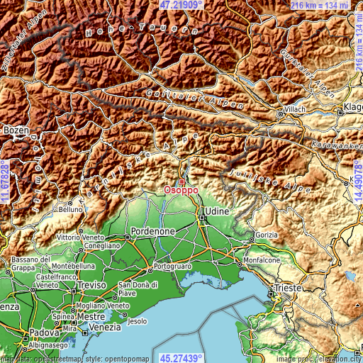 Topographic map of Osoppo