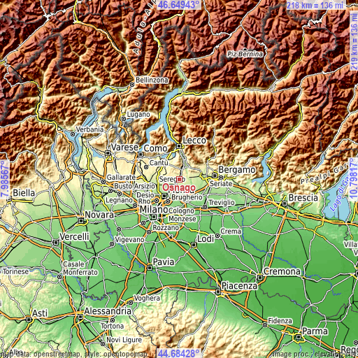 Topographic map of Osnago