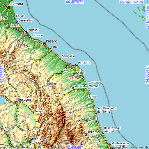 Topographic map of Osimo
