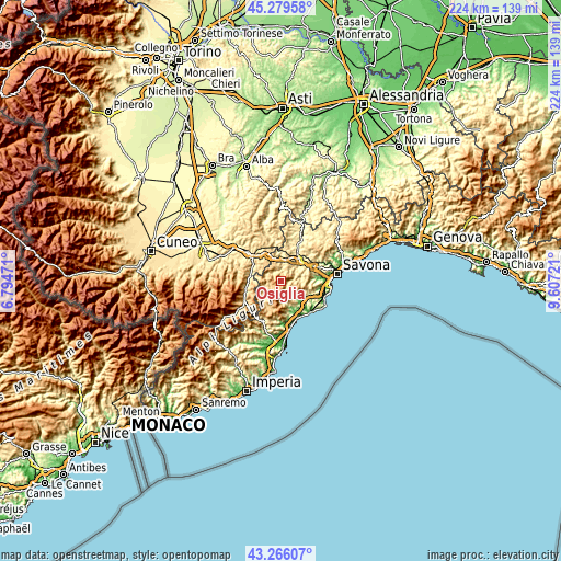 Topographic map of Osiglia