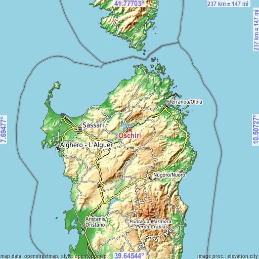 Topographic map of Oschiri