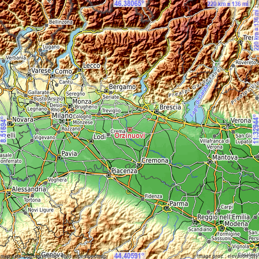 Topographic map of Orzinuovi