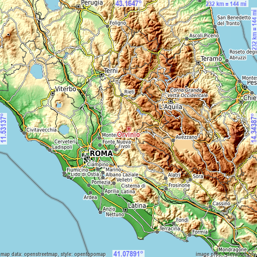 Topographic map of Orvinio