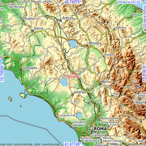 Topographic map of Orvieto