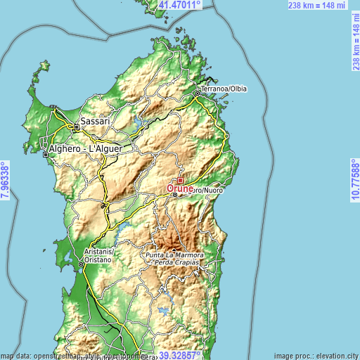 Topographic map of Orune