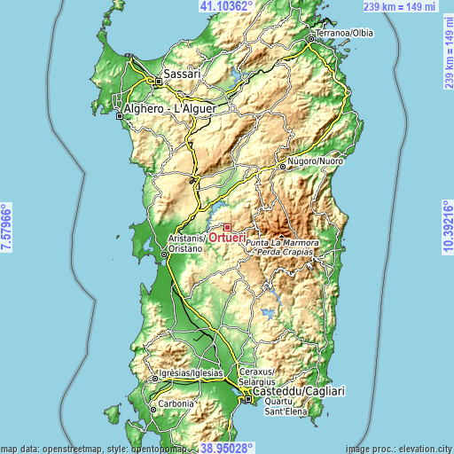 Topographic map of Ortueri