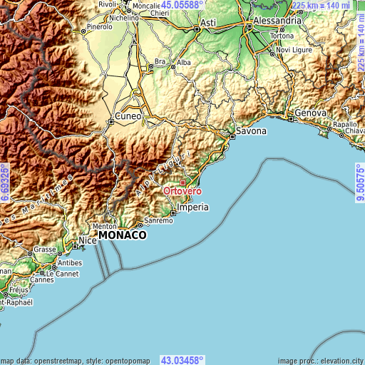 Topographic map of Ortovero