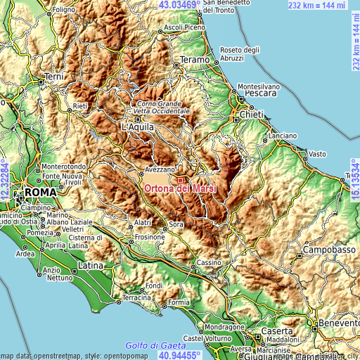 Topographic map of Ortona dei Marsi