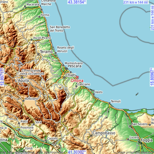 Topographic map of Ortona