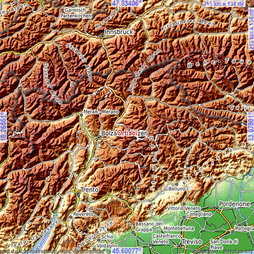 Topographic map of Ortisei