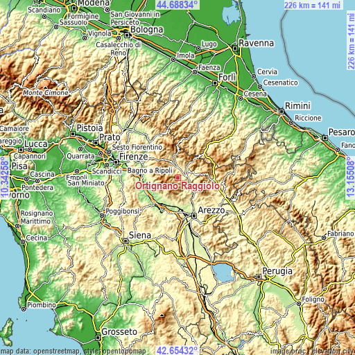 Topographic map of Ortignano Raggiolo