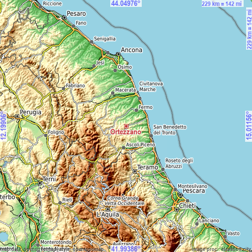 Topographic map of Ortezzano