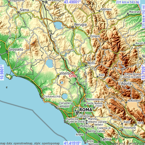 Topographic map of Orte