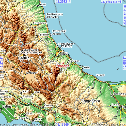 Topographic map of Orsogna