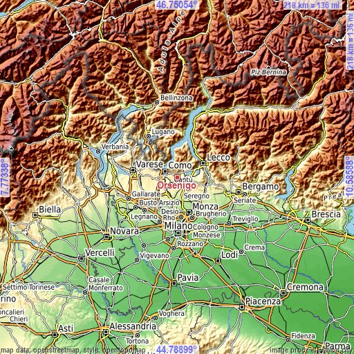 Topographic map of Orsenigo