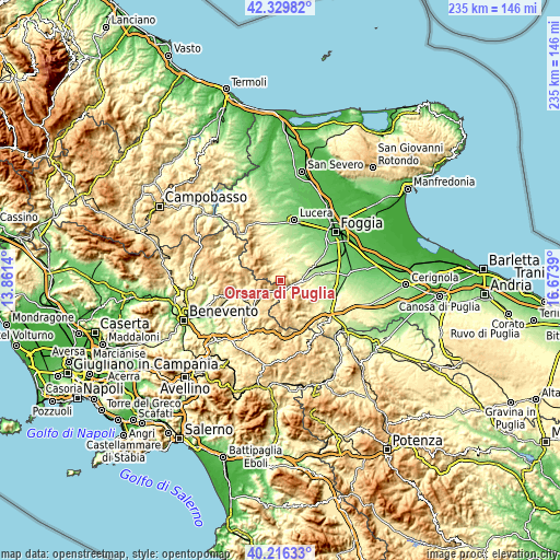Topographic map of Orsara di Puglia