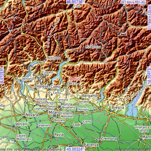 Topographic map of Ornica