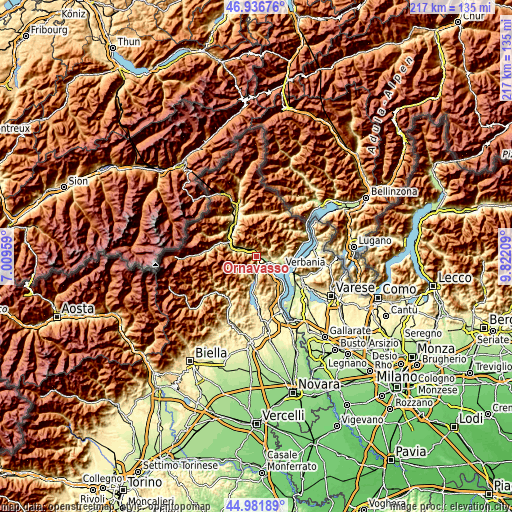 Topographic map of Ornavasso